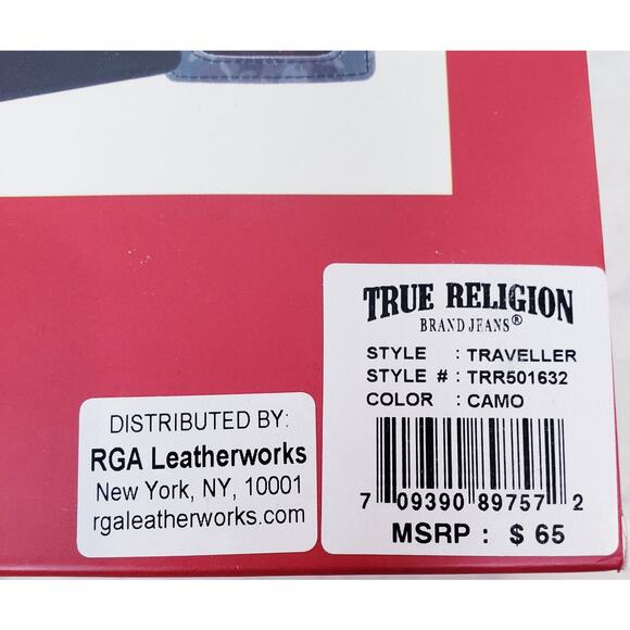 NIB True Religion 2pc. Genuine Leather Slimfold Wallet & Luggage Tag Gift Set - Picture 4 of 4